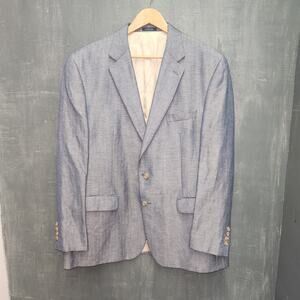 Ralph Lauren Linen Blend Blazer 46R Blue Sport Coat Classic